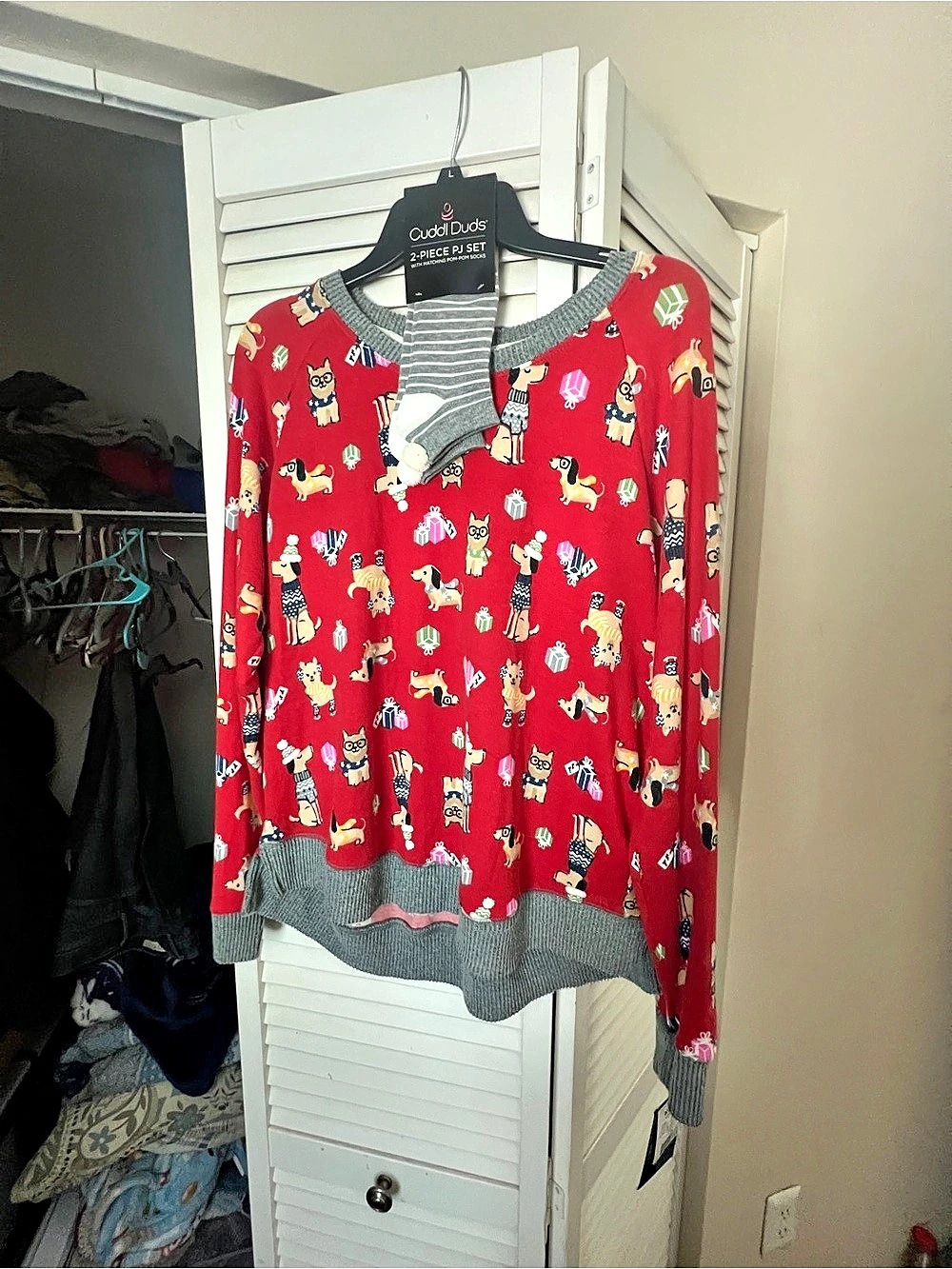 Cuddl Duds 2-Piece PJ Set Animal Print Red & Gray Size Large NWT